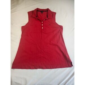 Nautica Womens Sleeveless Polo Shirt Red Cotton Pique Knit Tank Top Large